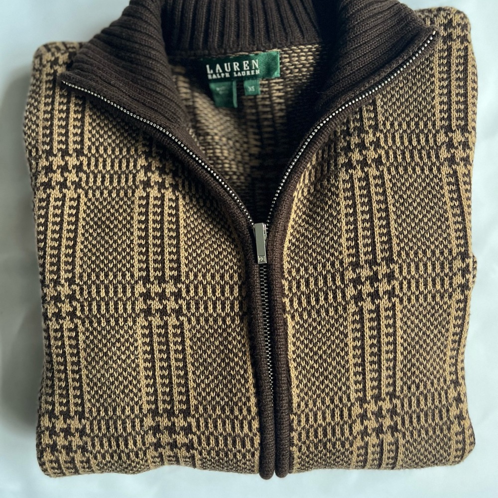 Lauren Ralph Lauren Brown Plaid Zip-Up Jacket